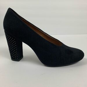 Nicole Black Genuine Leather Suede Chunky Heels Metal Studs Size 7.5 Like New